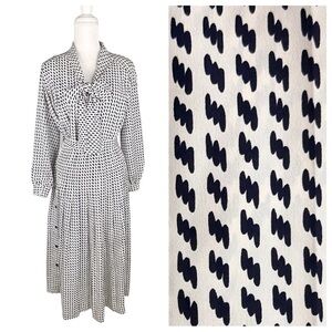 Halston III blouse skirt set 80s vintage neck bow midi matching 2 piece sz 10